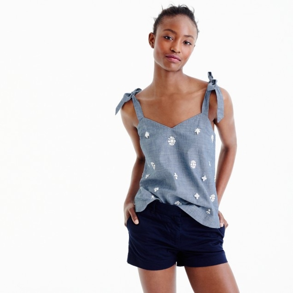 J. Crew - Embellished Tie-Shoulder Top